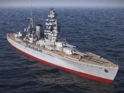  Imperial Battleship Nagato WWII Era with Observation Mast Grey Rigged for Cinema 4D 