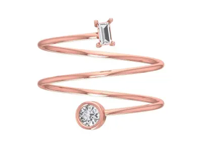 Solitaire Women Spiral Baguette Round Stone Band Ring 3D print model