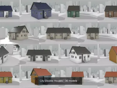 City Double Houses 3D Model Pack