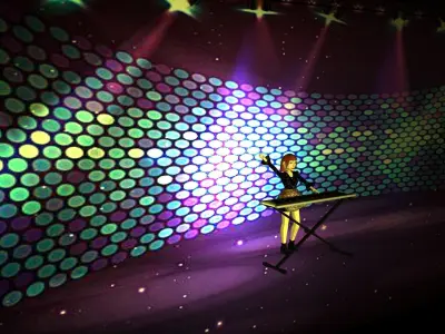 Character Model stage with lights and woman on stage 3D model