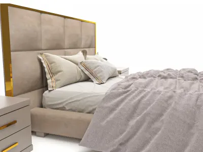 Bed-01 bed with headboard and two nightstands 3D model