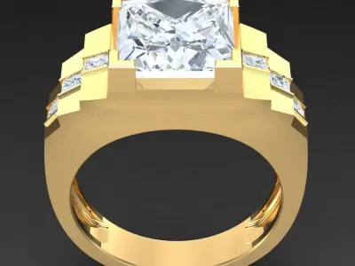 Light Gold Diamond Men Ring 2MR100 3D model