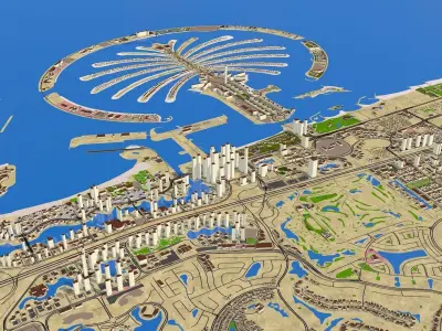 Dubai Sharjah Ajman Cities Oct 2020 Low-poly 3D model