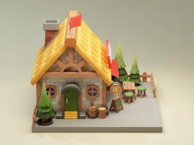 Waffle House - Cartoon Game Isometric Low-poly 3D model