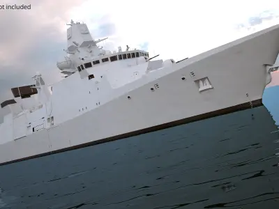  Contemporary Navy Frigate with Radar Systems White 