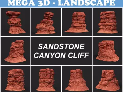 Low poly Sandstone Canyon Cliff 210903 Low-poly 3D model