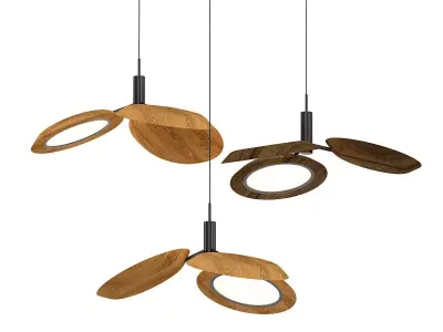 ULRICA three wooden pendant lights hanging from ceiling 3D model
