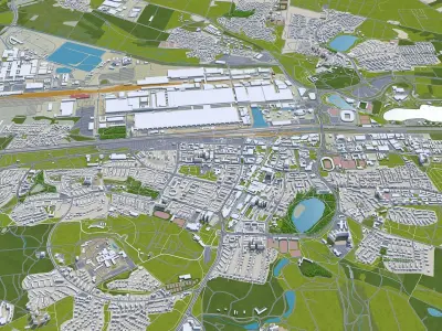 Wolfsburg City in Germany 40km Low-poly 3D model