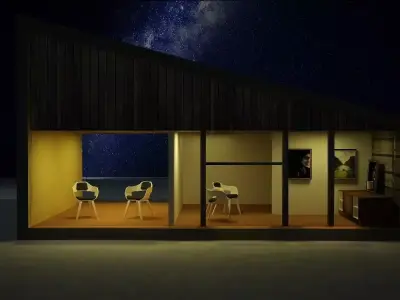 Exterior house at night with stars in sky 3D model