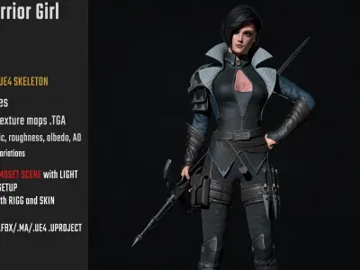 Warrior Girl - Game Ready Low-poly 3D model