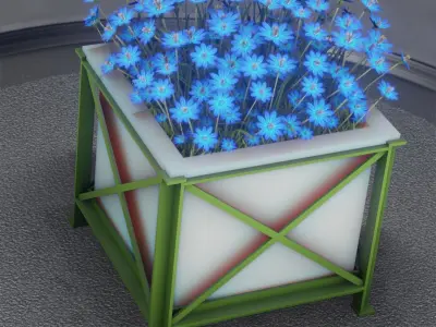 City Flower Pot with Blue Flowers - Object 5 Low-poly 3D model