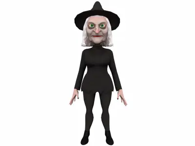 Cartoon witch rigged animated game ready 3D character Low-poly 3D model
