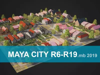 Realistic City District R6-R19 MAYA Low-poly 3D model
