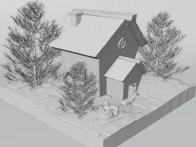 Low Poly Winter Snow House And Santa Claus 3D model