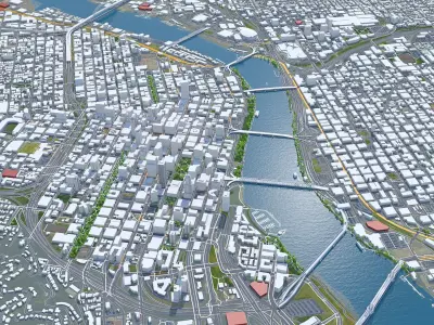 Portland City Oregon USA Low-poly 3D model