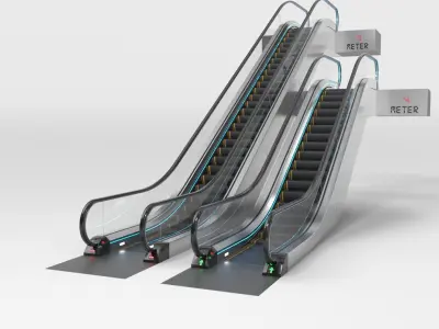 Escalator Adjustable and Rigged 3D model