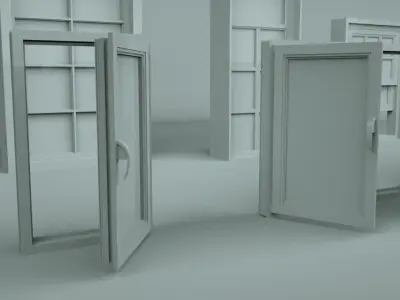Windows doors and drawers Low-poly 3D model