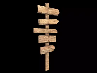 Signpost7 wooden sign with arrows pointing Low-poly 3D model