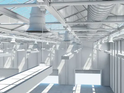 Warehouse 3d Model empty with skylights 3D model