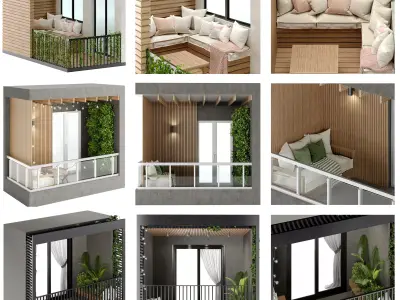 Residential Modern Balcony Set 3D Model Pack
