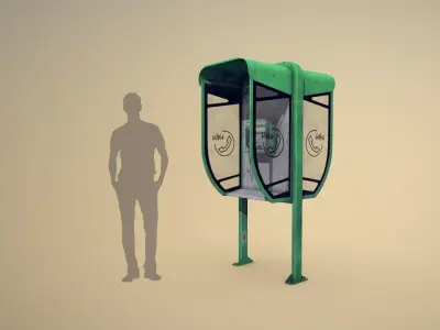 NoviSad PhoneBooth double GREEN Low-poly 3D model