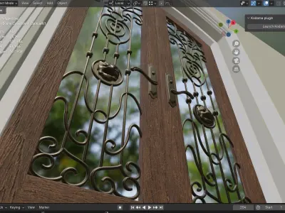 Classic Wrought Iron Glass Main Double Door 3D model