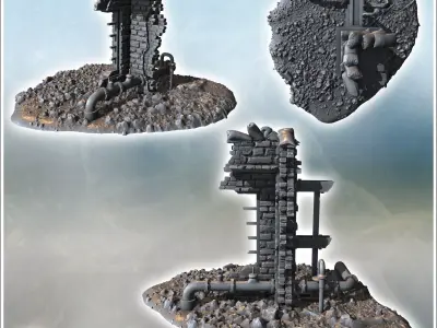 Industrial building ruins with machinery exposed pipes and parti 3D print model