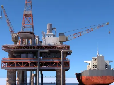 Oil Rig And Tanker 3D model