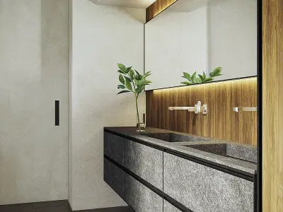 Bathroom PBR modern with walls and wooden floors 3D model