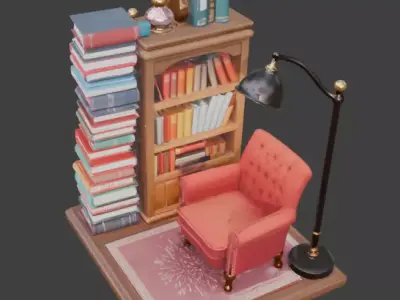 Tiny Library Corner 3D Model v01 Low-poly 3D model