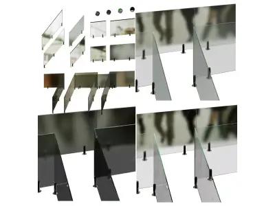 Set of glass railings with stairs 3D model