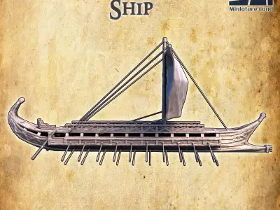 Bireme Ship - Tabletop Terrain - 28 MM 3D print model