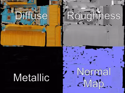 Traditional Teal Cottage model pack Low-poly 3D model