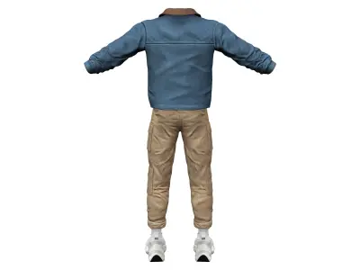 Men Cargo Pants Denim Jacket Tshirt Sports Shoes Outfit Low-poly 3D model