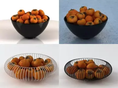 Persimmons in bowl 3D model
