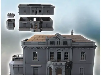 Baroque hotel with balustrades Hartenstein Bavaria Germany - Wor 3D print model
