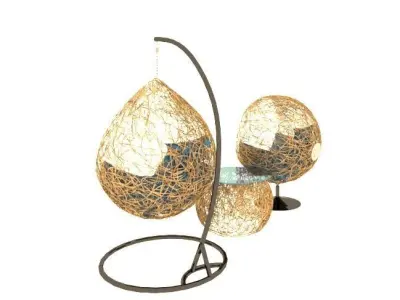 Modern hanging chair set Low-poly 3D model