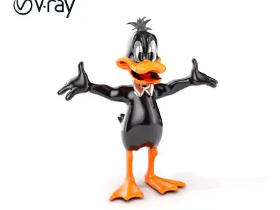 Animated Cartoon Duck Character with Idle Walking and Running... Low-poly 3D model