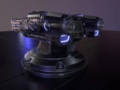 Sci-fi Turret for space ship or base Low-poly 3D model