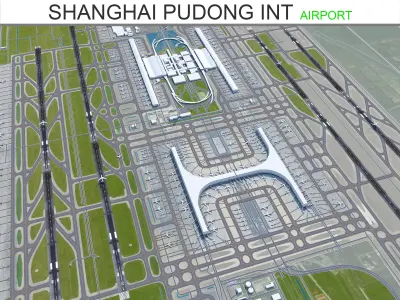 Shanghai Pudong International Airport 15km Low-poly 3D model