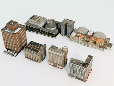 Commercial office building building package Low-poly 3D model