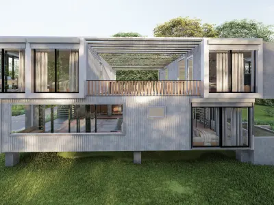 40 ft Five Container Two Story House 3D Model 3ds Max 3D model