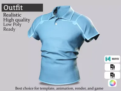 Light Blue Polo Shirt - Game Ready 3D Clothing Low-poly 3D model