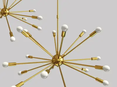 Mid Century Brass Sputnik Chandelier 3D model