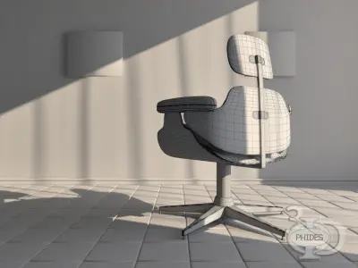 Armchair 2 barber chair with checkered floor 3D model