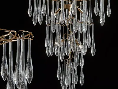 FLEURIS chandelier with glass drops hanging from it 3D model