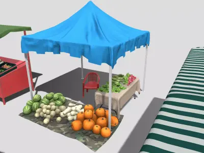 Green market stalls Low-poly 3D model