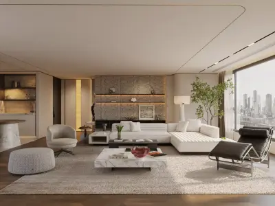 Italian - style large flat - floor living and dining room 3D model