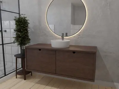 Washbasin with bathroom counter and mirror Low-poly 3D model