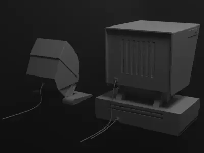 Retro style desktop station Low-poly 3D model